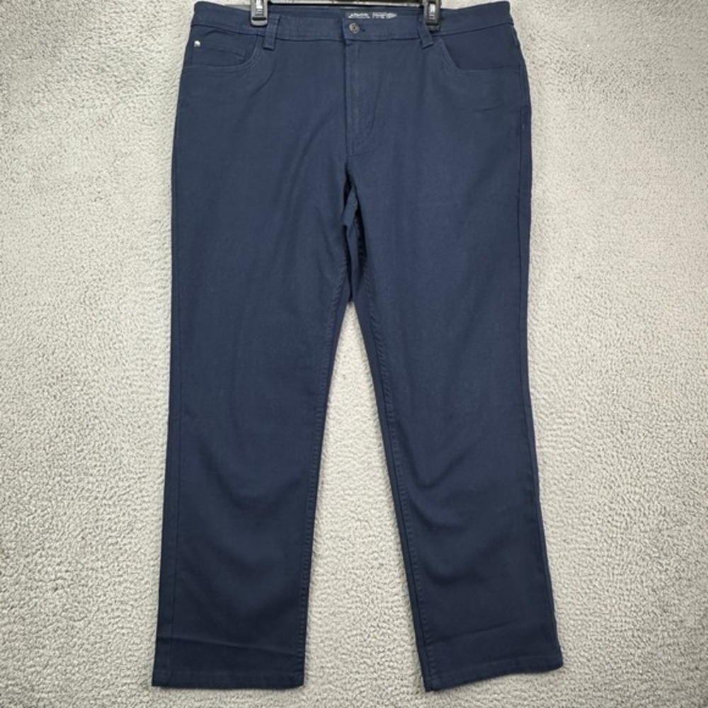 Arrow Men Khaki Pants 35X30 Navy Blue Straight Leg Flat Front Pocket Stretch NEW